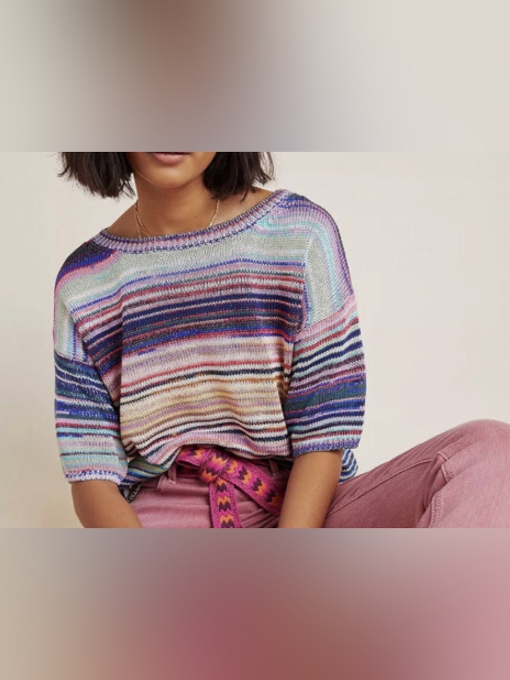 Anthropologie Bianca rainbow striped sweater tee Sz M